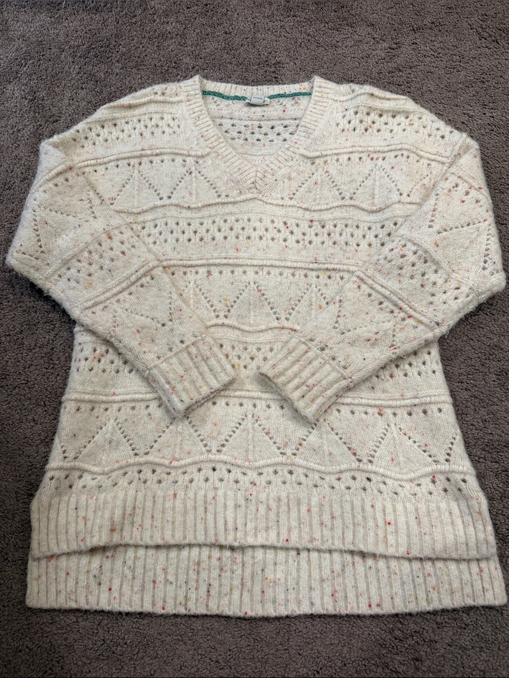 Sundance Cream Speckled V-Neck Knit Sweater